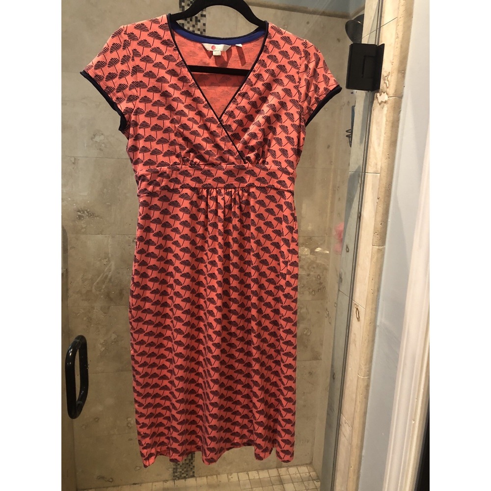 Boden Pink Navy Umbrella Cross-Front Sheath Dress 6 R Small Short Sleeve V-Neck